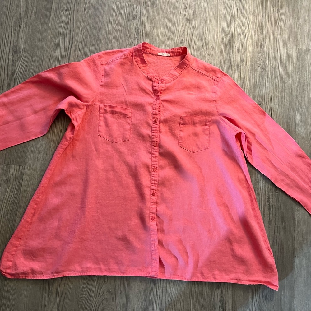 Eileen Fisher Women’s Linen Coral Pink Button-Front Tunic Top, size M